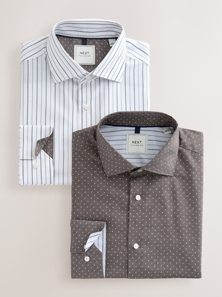 White Stripe/Charcoal Print - تلبيس ضيق - حزمة من 2 قطع قميص أنيق سهل الكيّ مزوَّد بأساور فردية - صورة 1 من 12