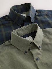 Vert olive/ Blackwatch à carreaux - Easy Iron Manche courte Chemises  Oxford Chemises 2 Lot - Image 9 de 11