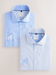 Blue Texture/Stripe Regular Fit Single Cuff Easy Care Smart Shirts 2 Pack - Image 1 of 5