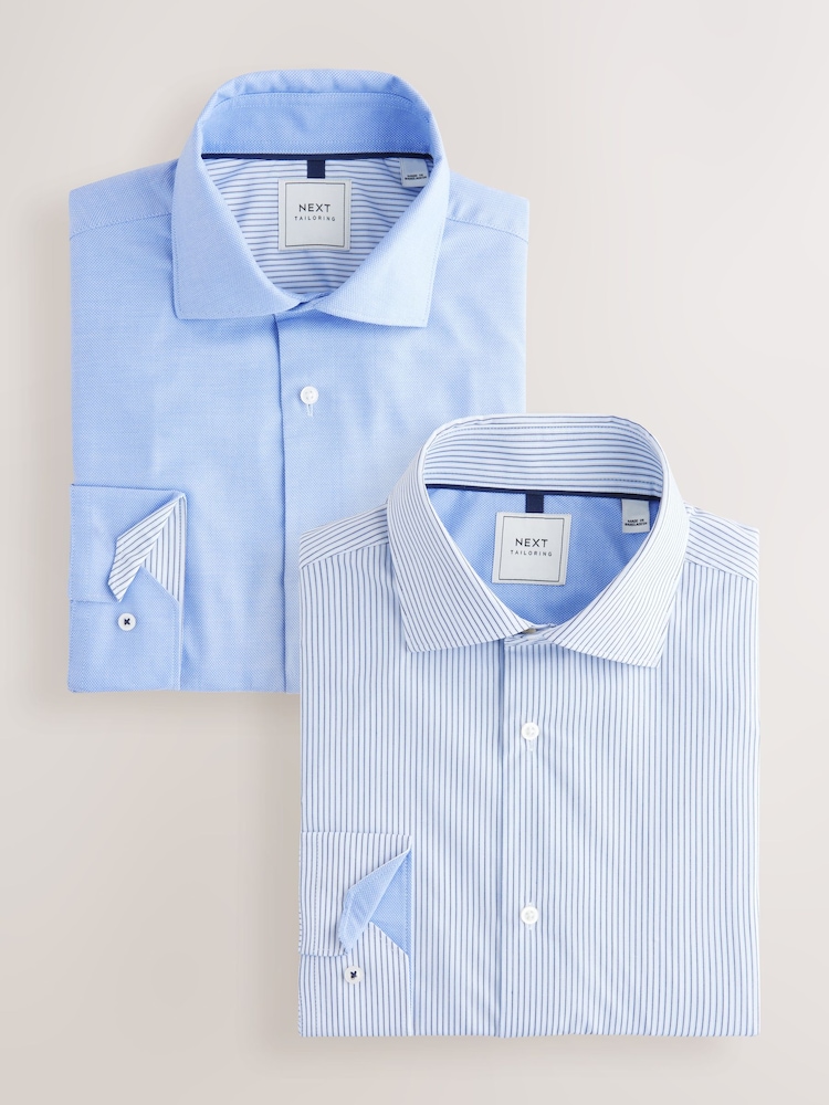 Blue Texture/Stripe Regular Fit Single Cuff Easy Care Smart Shirts 2 Pack - Image 1 of 5