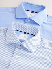 Bleu texturé/rayé - Lot de 2 chemises élégantes faciles d’entretien à manchette simple - Image 10 sur 11