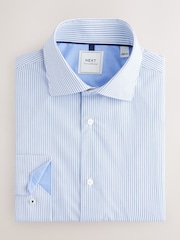 Bleu texturé/rayé - Lot de 2 chemises élégantes faciles d’entretien à manchette simple - Image 9 sur 11