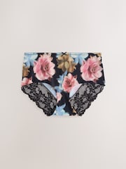 Black Floral Print Midi No VPL Lace Back Briefs 5 Pack - Image 8 of 8