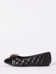 Lipsy Black Faux Leather Flat Slip On Quilted Bow Ballerina School Shoes - Image 2 of 4