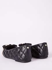 Lipsy Black Faux Leather Flat Slip On Quilted Bow Ballerina School Shoes - Image 3 of 4