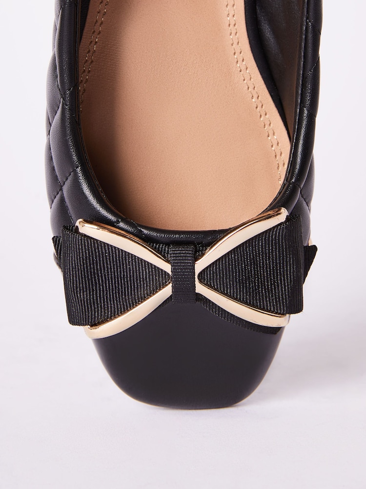 Lipsy Black Faux Leather Flat Slip On Quilted Bow Ballerina School Shoes - Image 4 of 4
