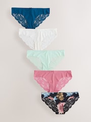 Black Floral Print Brazilian No VPL Lace Back Briefs 5 Pack - Image 1 of 8