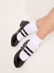 Lipsy Black Block Heel Double Strap Ballerina Mary Jane Faux Leather School Shoes - Image 2 of 4