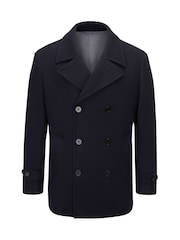 Skopes Blue Tailored Fit Double Breasted Russell Pea Coat - Image 6 of 7