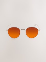 Gold Orange Round Sunglasses - Image 4 of 5