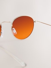Gold Orange Round Sunglasses - Image 5 of 5