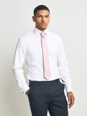 White/Pink with Pocket Square Slim Fit Occasion Shirt And Tie - Image 1 of 7