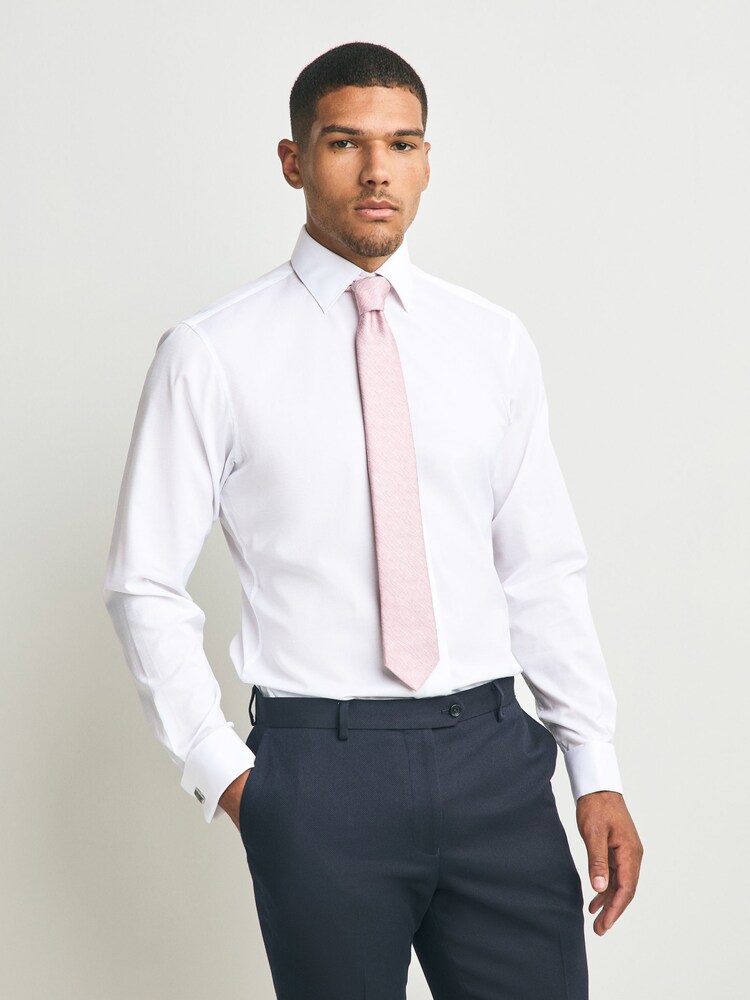 White/Pink with Pocket Square Slim Fit Occasion Shirt And Tie - Image 1 of 7