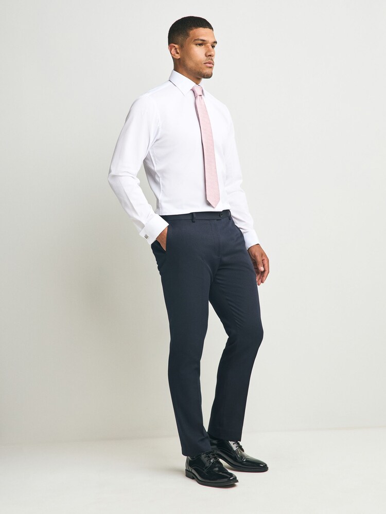 White/Pink with Pocket Square Slim Fit Occasion Shirt And Tie - Image 2 of 7