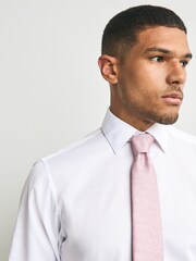 White/Pink with Pocket Square Slim Fit Occasion Shirt And Tie - Image 4 of 7