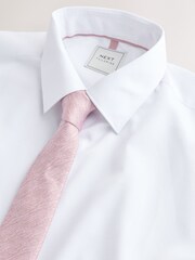 White/Pink with Pocket Square Slim Fit Occasion Shirt And Tie - Image 6 of 7