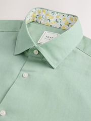 Green Marl Slim Fit Summer Cotton Blend Smart Shirt And Pocket Square Pack - Image 2 of 3
