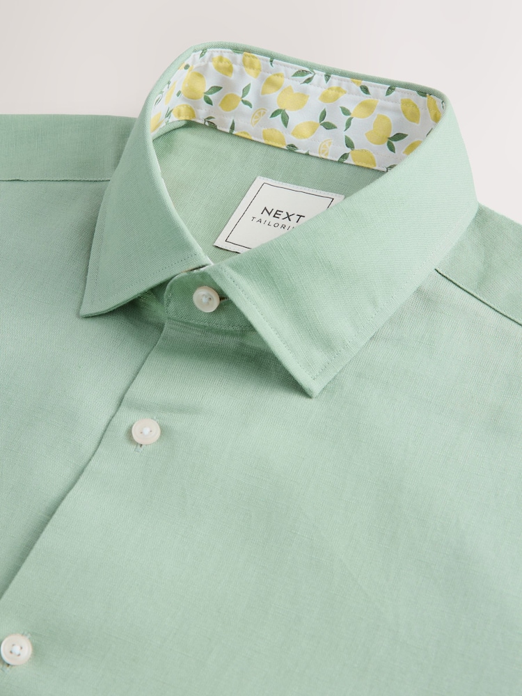 Green Marl Slim Fit Summer Cotton Blend Smart Shirt And Pocket Square Pack - Image 2 of 3