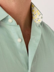 Green Marl Slim Fit Summer Cotton Blend Smart Shirt And Pocket Square Pack - Image 4 of 6