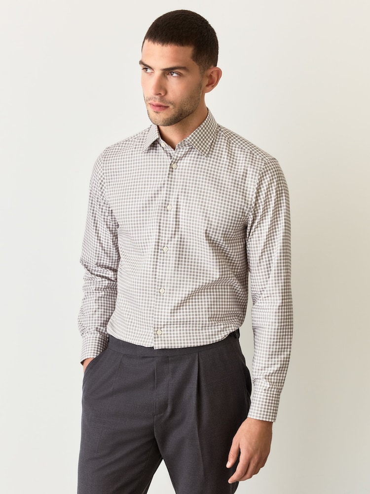Grey Gingham Regular Fit Long Sleeve Shirt - Image 1 of 11 Grey Gingham Regular Fit Long Sleeve Shirt - Image 1 of 11