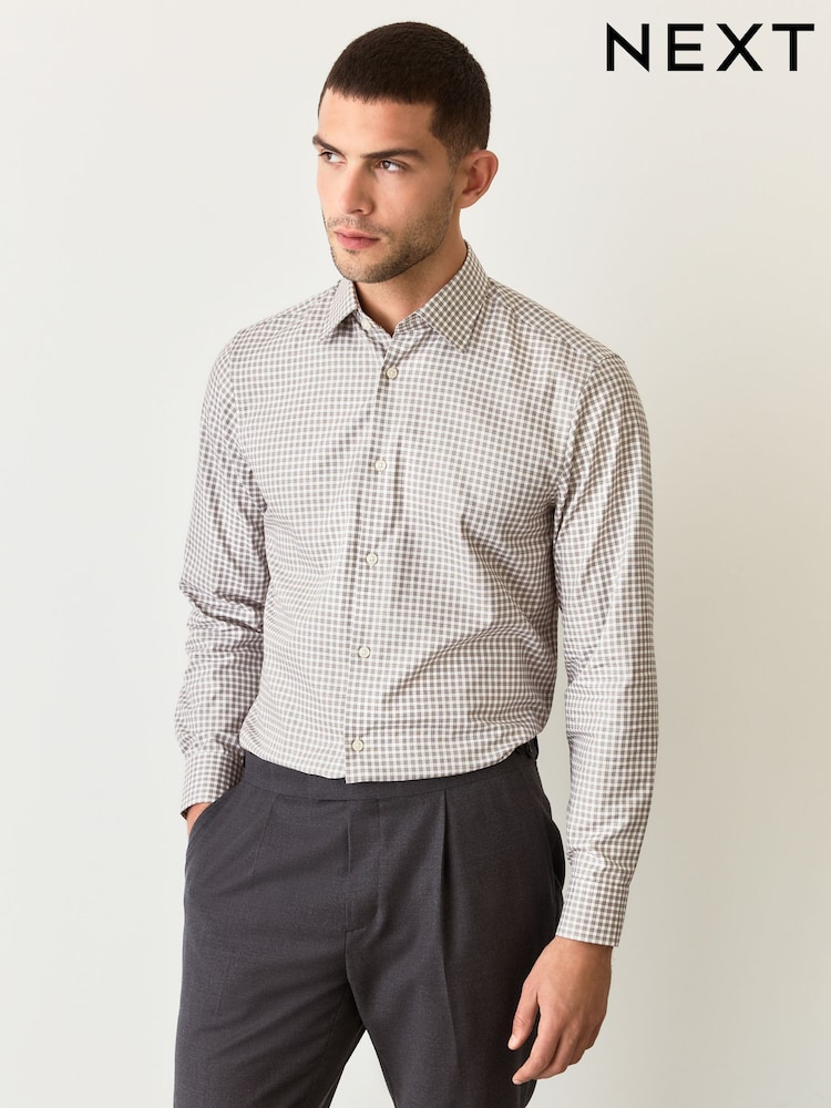 Grey Gingham Regular Fit Long Sleeve Shirt - Image 11 of 11 Grey Gingham Regular Fit Long Sleeve Shirt - Image 11 of 11