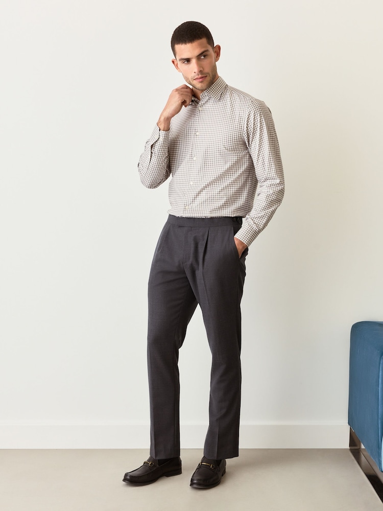 Grey Gingham Regular Fit Long Sleeve Shirt - Image 2 of 11 Grey Gingham Regular Fit Long Sleeve Shirt - Image 2 of 11