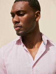 Pink Bengal Stripe Regular Fit 100% Cotton Long Sleeve Shirt - Image 4 of 5
