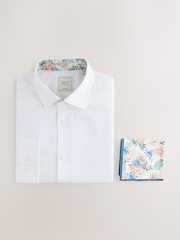 White Texture Slim Fit Summer Cotton Blend Smart Shirt And Pocket Square Pack - Image 1 of 3