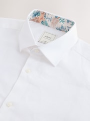 White Texture Slim Fit Summer Cotton Blend Smart Shirt And Pocket Square Pack - Image 2 of 3