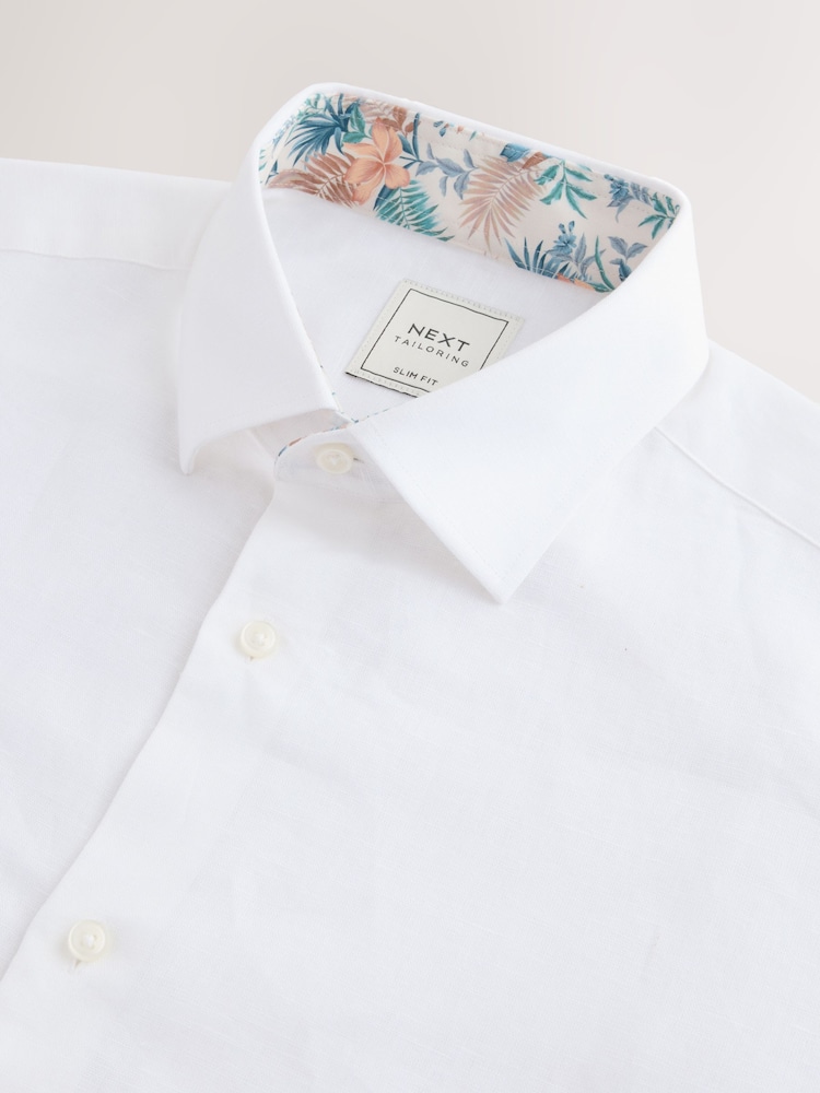 White Texture Slim Fit Summer Cotton Blend Smart Shirt And Pocket Square Pack - Image 2 of 3