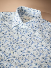 Sky Blue Slim Fit Signature 100% Cotton Floral Print Long Sleeve Shirt - Image 3 of 3