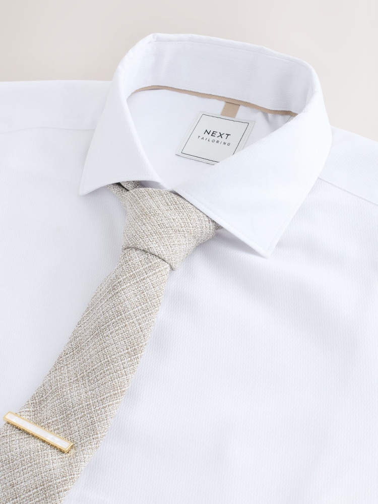 With/ Neutral Texture with Tie Clip Slim Fit Occasion Shirt And Tie - Image 2 of 3