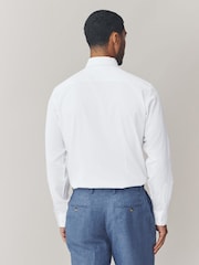 White/Neutral Brown Slim Fit Shirt, Tie and Mother of Pearl Tie Clip Set - Image 4 of 8