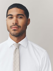 White/Neutral Brown Slim Fit Shirt, Tie and Mother of Pearl Tie Clip Set - Image 5 of 8