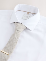 White/Neutral Brown Slim Fit Shirt, Tie and Mother of Pearl Tie Clip Set - Image 7 of 8