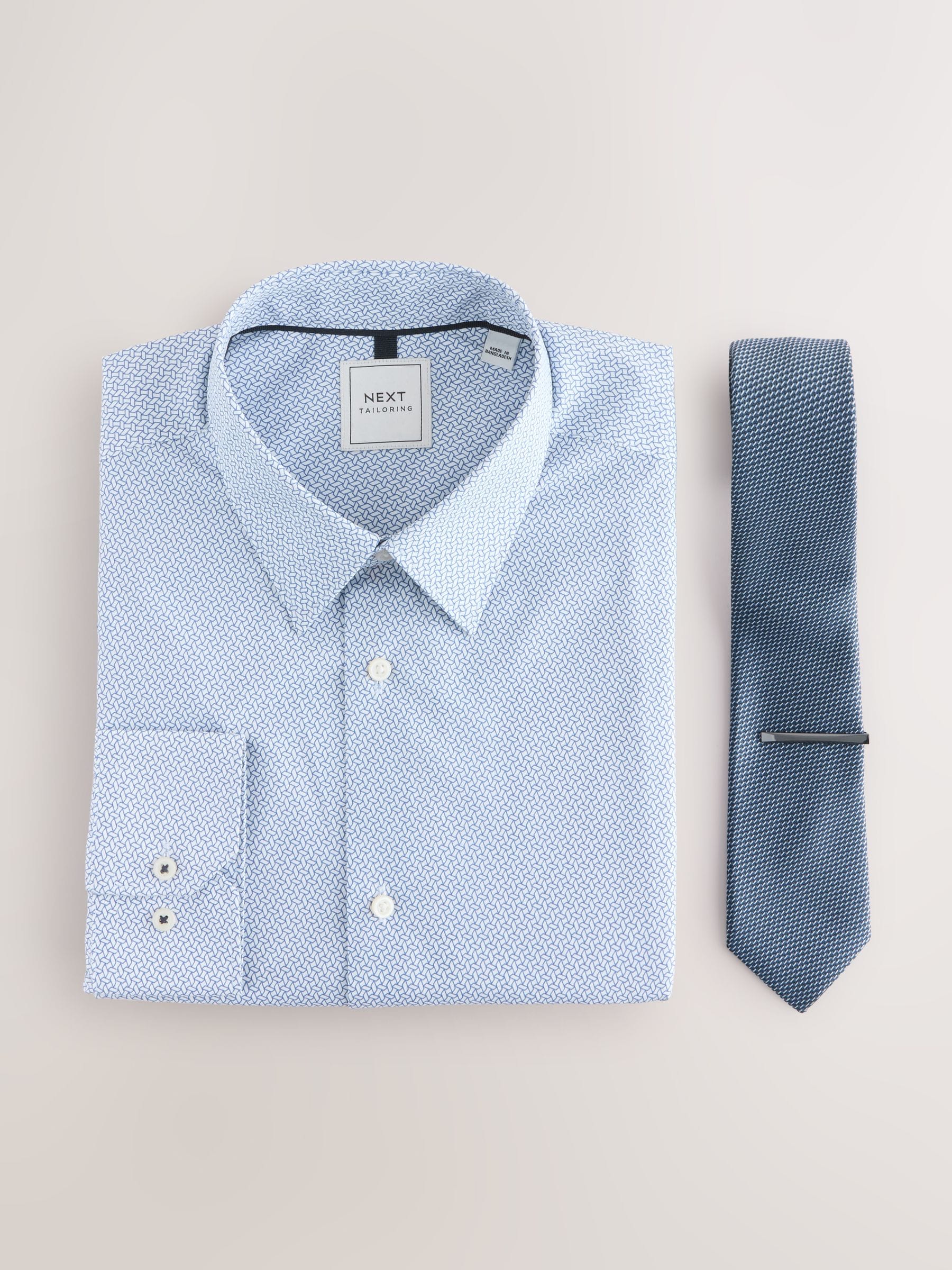 Buy Navy Regular Fit Shirt,Tie and Tie Clip Set from the Next UK