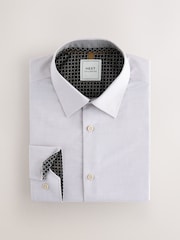 Neutral Brown Texture Slim Fit Trimmed Easy Care Double Cuff Shirt - Image 1 of 3
