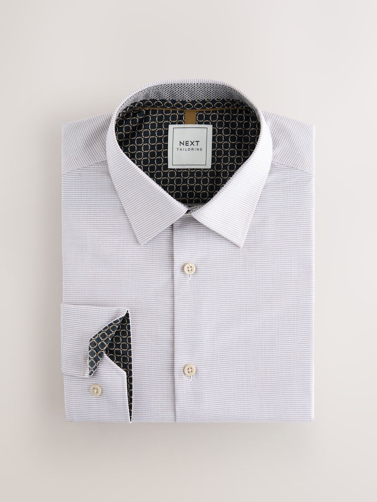 Neutral Brown Texture Slim Fit Trimmed Easy Care Double Cuff Shirt - Image 1 of 3