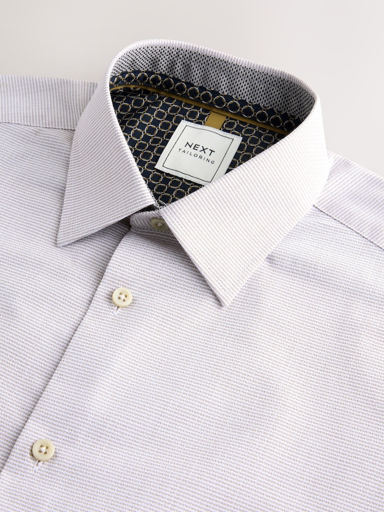 Neutral Brown Texture Slim Fit Trimmed Easy Care Double Cuff Shirt - Image 3 of 3