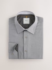 Charcoal Grey Texture Slim Fit Easy Care Textured Trimmed Shirt - Image 1 of 3