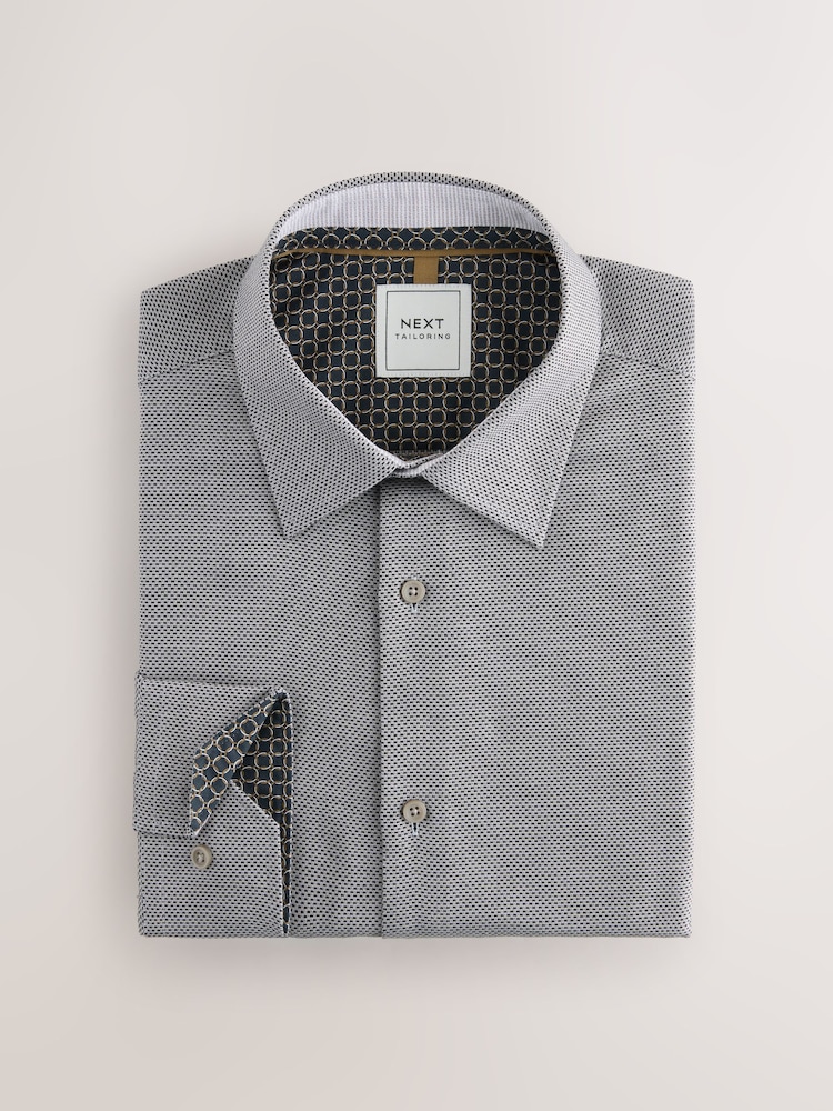 Charcoal Grey Texture Slim Fit Easy Care Textured Trimmed Shirt - Image 1 of 3