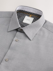 Charcoal Grey Texture Slim Fit Easy Care Textured Trimmed Shirt - Image 3 of 3