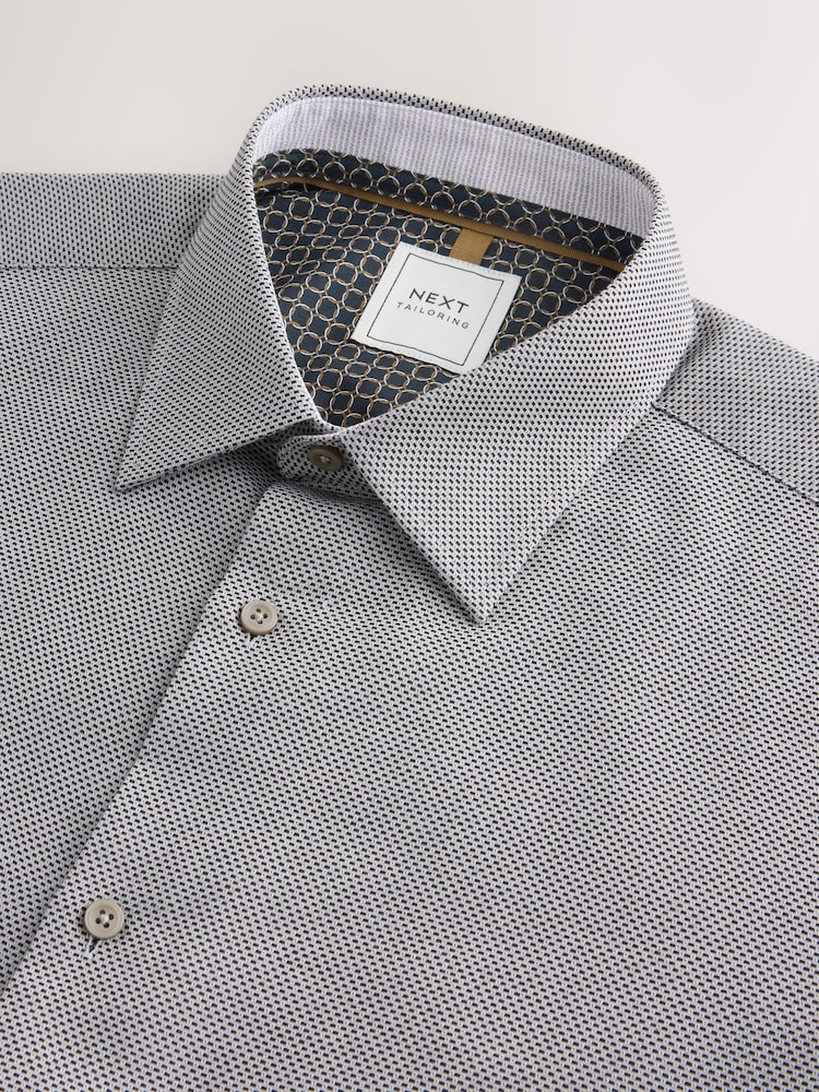Charcoal Grey Texture Slim Fit Easy Care Textured Trimmed Shirt - Image 3 of 3