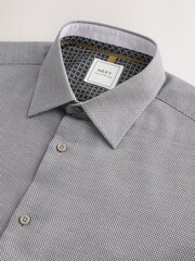 Charcoal Grey Texture Slim Fit Easy Care Textured Trimmed Shirt - Image 7 of 7