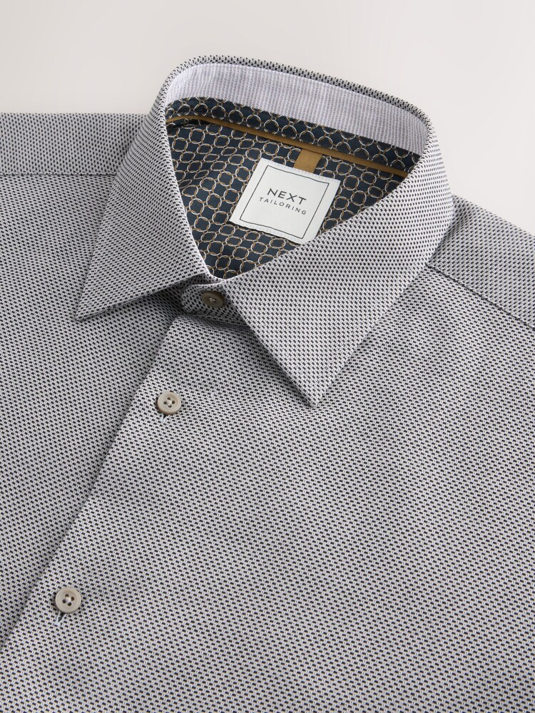 Charcoal Grey Texture Slim Fit Easy Care Textured Trimmed Shirt - Image 7 of 7