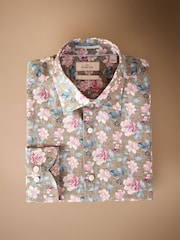 Neutral Brown/Pink Slim Fit Signature 100% Cotton Floral Print Long Sleeve Shirt - Image 1 of 3