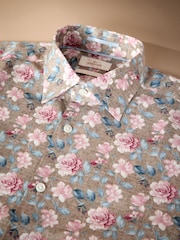 Neutral Brown/Pink Slim Fit Signature 100% Cotton Floral Print Long Sleeve Shirt - Image 3 of 3