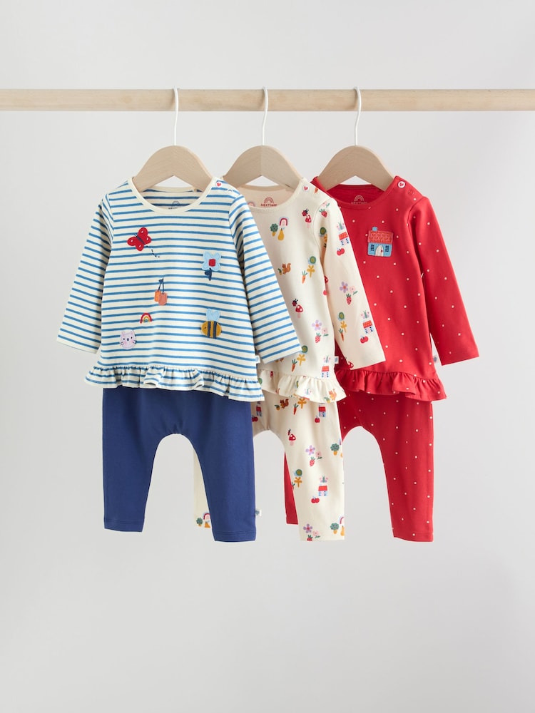 Red/Blue/Cream Long Sleeve Top And Leggings Set 6 Piece (0mths-3yrs) - Image 1 of 17
