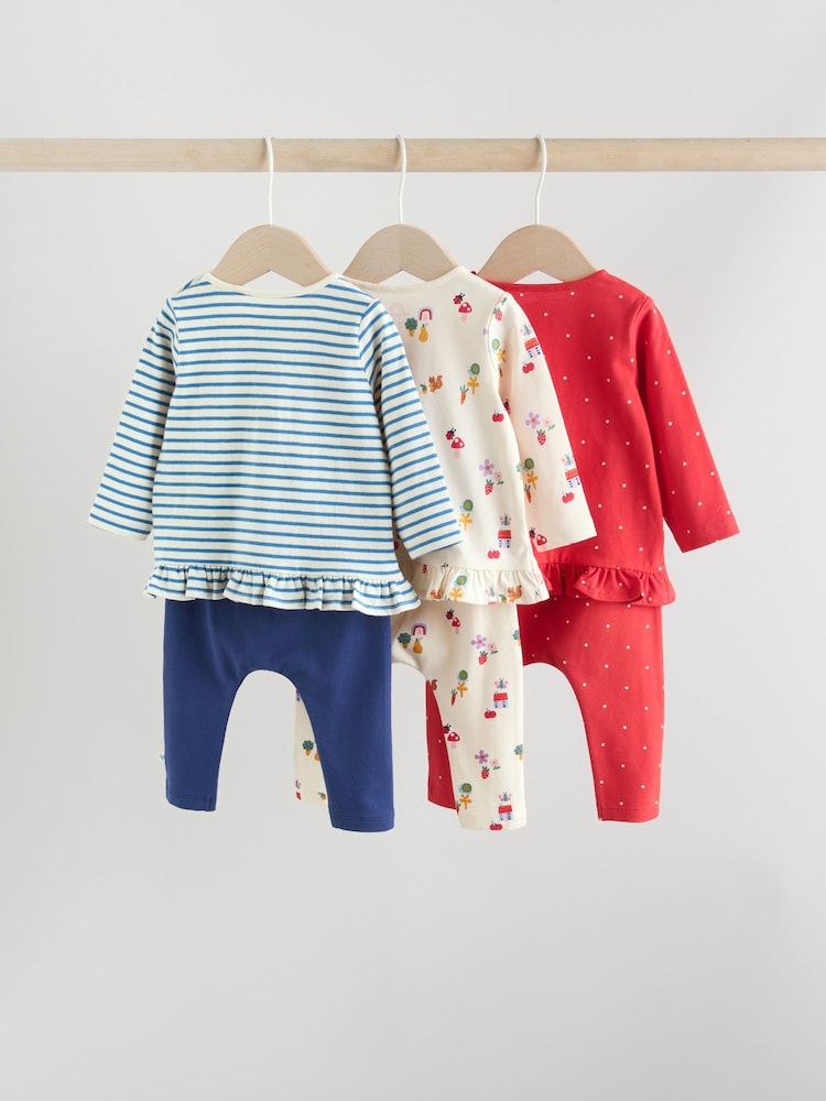 Red/Blue/Cream Long Sleeve Top And Leggings Set 6 Piece (0mths-3yrs) - Image 2 of 17