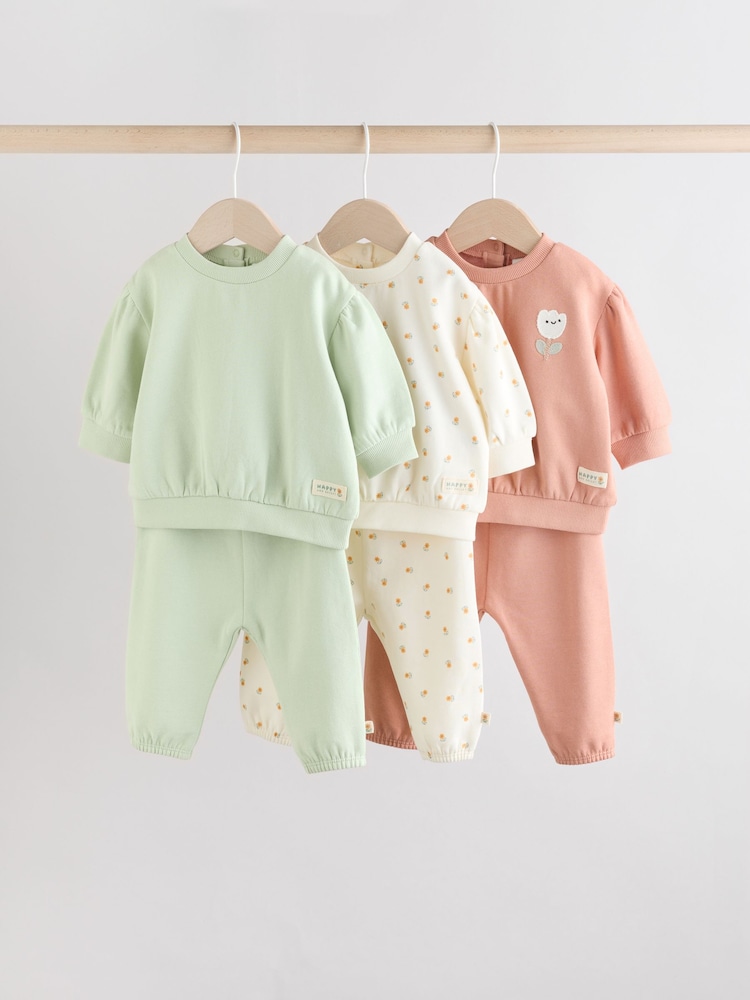 Sage Green/ Rust/ Cream Ditsy Baby Sweatshirt & Joggers 6 Piece Set (0mths-2yrs) - Image 1 of 15